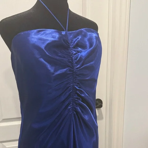 Y2K Wendye Chaitin Royal Blue  Satin Halter Dress - Picture 3 of 7